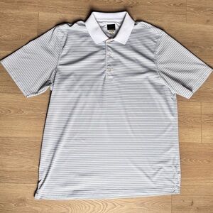 Greg Norman Men's Striped Polo Shirt‎ - Grey/White Stripes Size XL